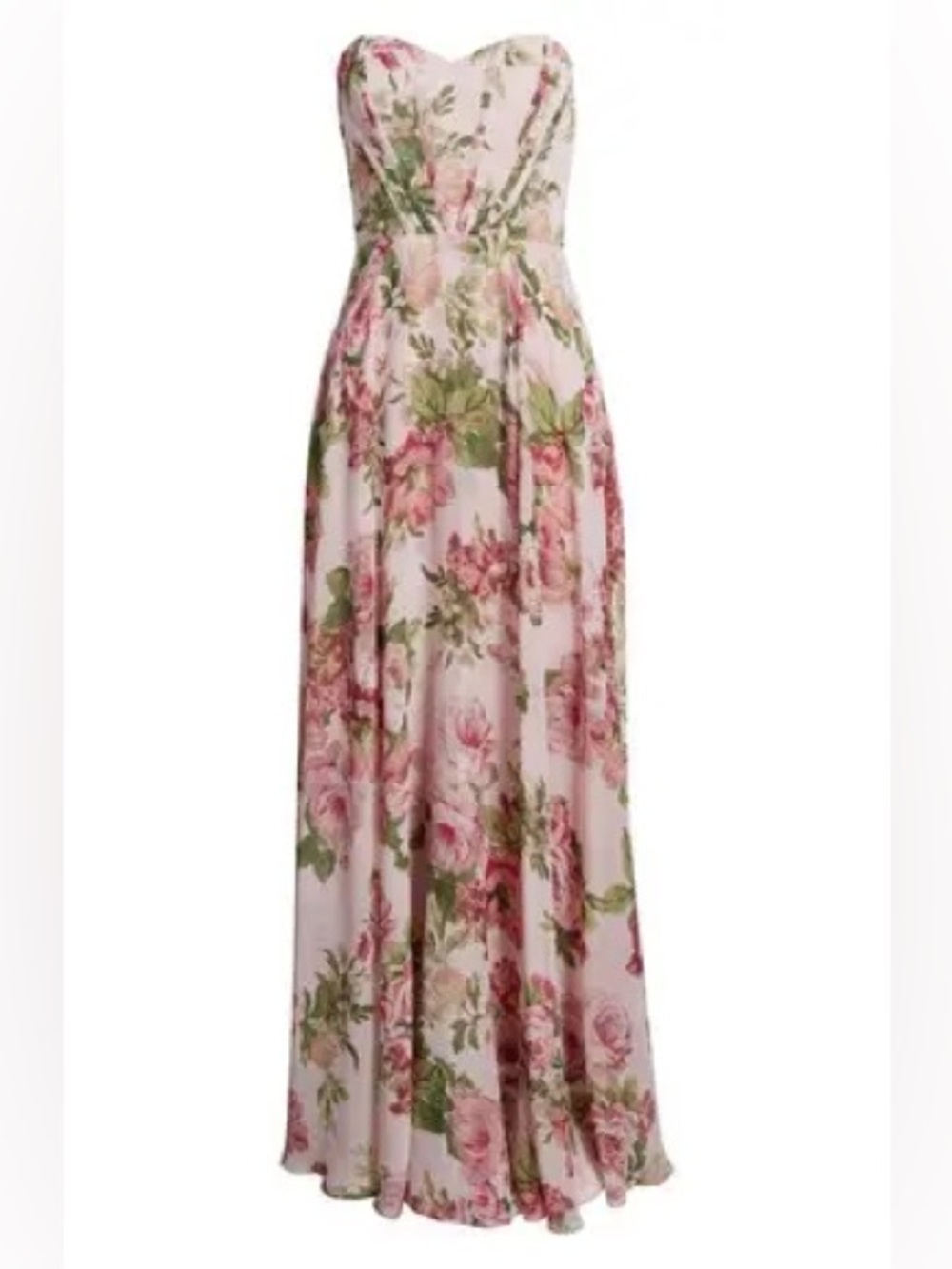 Lulu's Strapless Floral Maxi Dress in Pink and Green